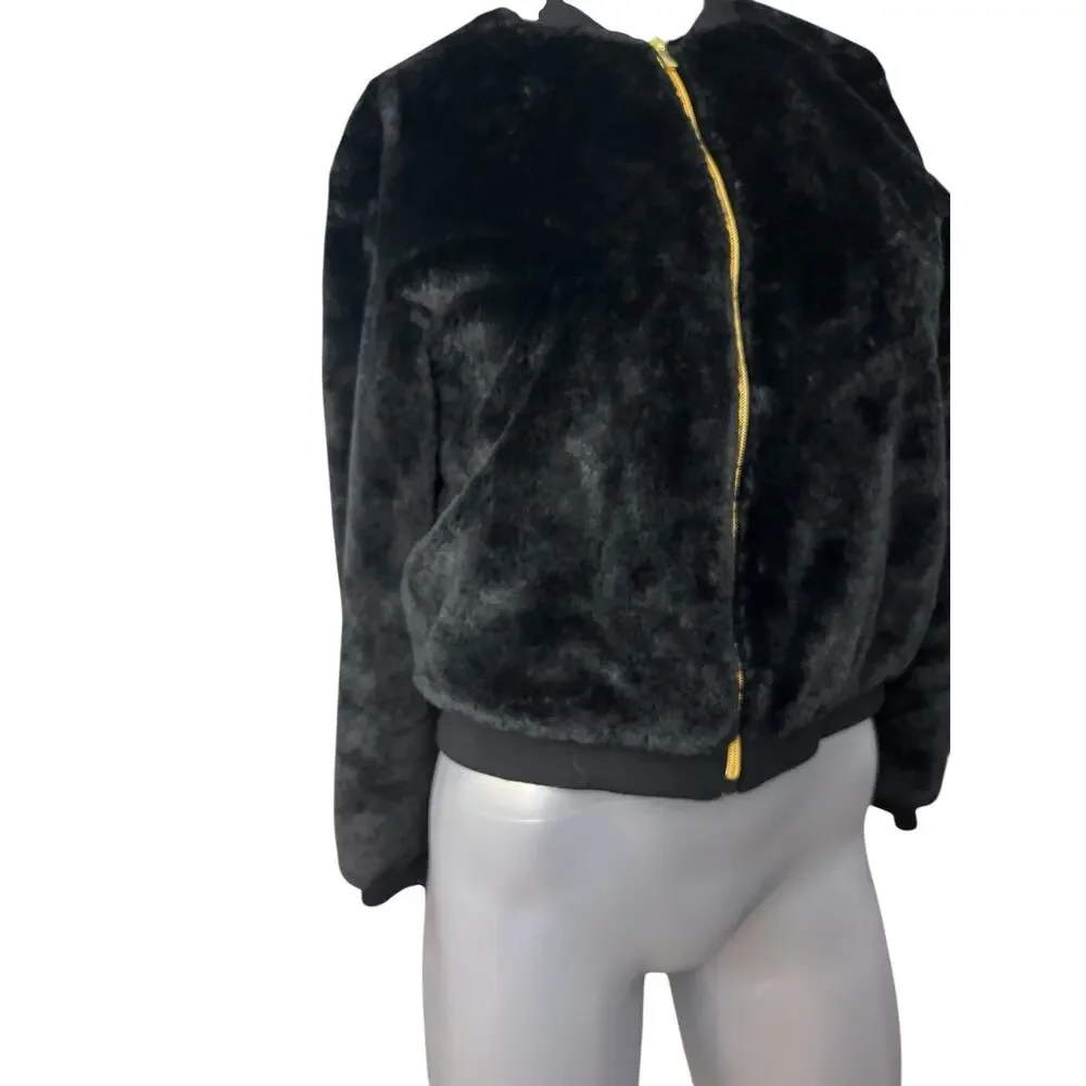 Girls Wonder Nation Faux Fur Jacket Black 2XL 18 Women’s Small Whimsygoth